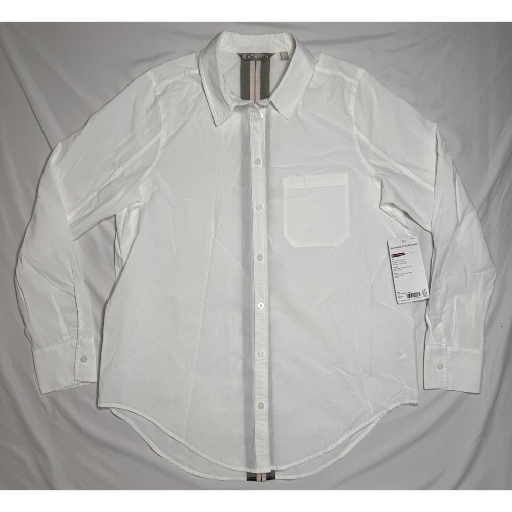 NWT Athleta Marinwood White Button Up Stripe Shirt Womens Size Medium
